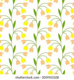 Patrón de dibujos animados florales adorables flores sin soldadura amarillas sobre fondo blanco