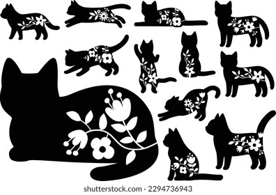 Floral Cat Silhouette Cat Lover