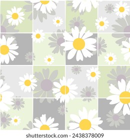 Floral chamomile seamless pattern. Botanical fabric print template. Vector illustration with white camomile flowers.