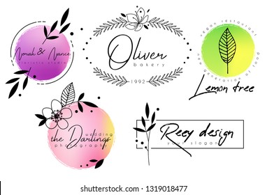 Floral chic logo template with watercolor shapes