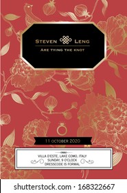 Floral Chinese Wedding Card Template Vector/illustration