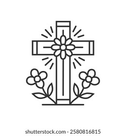 Floral christian cross isolated vector illustration on white background.