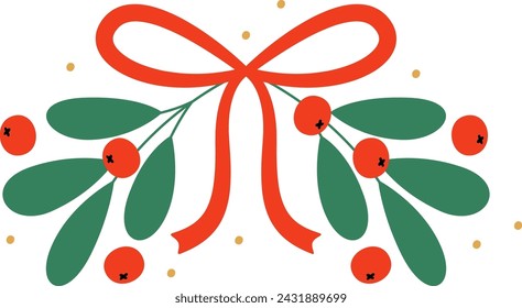 Floral Christmas Bow Ornament Vector Illustration