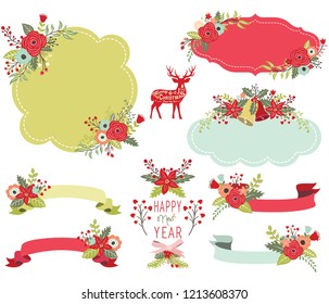 Floral Christmas Frame Elements