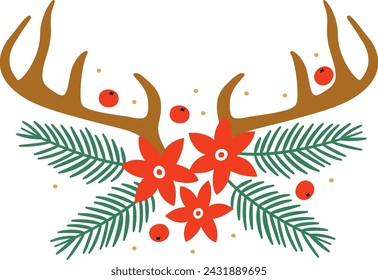 Floral Christmas Horns Ornament Vector Illustration