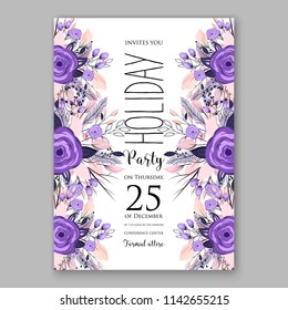 Floral Christmas Party invitation Winter wreath of rose fir pine branch Holiday vector background