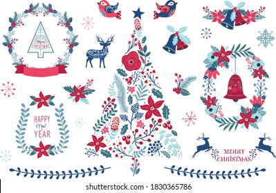 Floral Christmas Tree with Wreath Design Elements