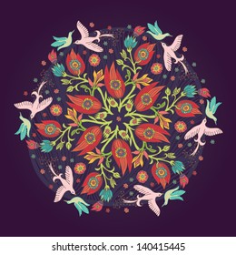 floral circle with birds