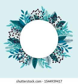 Floral circle border - blue frame template