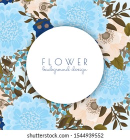 Floral circle border - blue circle frame with flowers