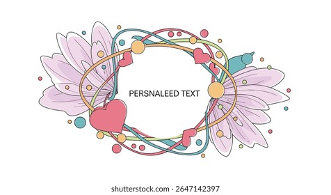 Floral Circle Border Frame with Hearts and Dots for Personalized Design Projects Template