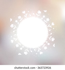 Floral circle design. Greeting card with flowers and butterflies on mesh background. Vector illustration