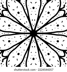 floral circle doodle vector background black and white