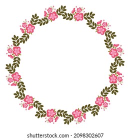 Floral circle frame card. Spring Easter floral illustration. Spring holiday. Summer garden flowers. Romantic Style, San Valentines Day