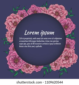 Floral circle frame decorated with pink peonies for your design.