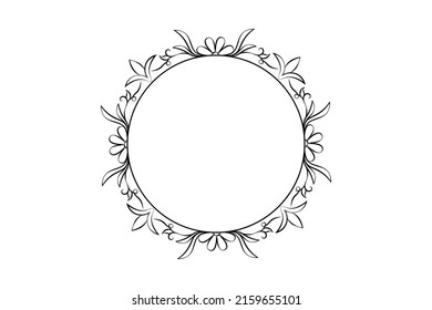 floral circle frame, flower drawing vector