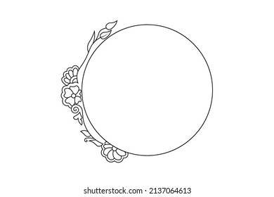 floral circle frame, flower element vector, circle shape flower drawing