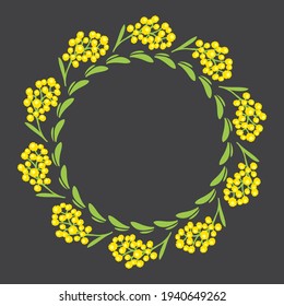 Marco de círculo floral aislado sobre fondo negro. Ilustración vectorial de primavera o verano. Elemento de diseño para folletos, afiches, pegatinas, folletos.