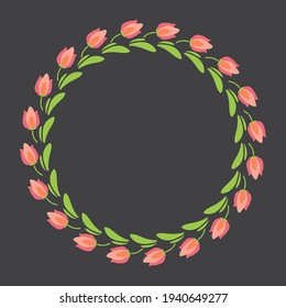 Floral circle frame isolated on white background. Spring or summer vector illustration. Design element for leaflet, poster, sticker, booklet.