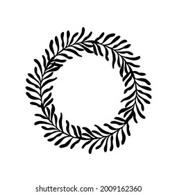 Floral circle frame with leaves branches.Christmas wreath silhouette vector drawing.Decoration element.New Year.Home decor.Wedding cards.Vinyl wall sticker decal.Plotter laser cutting. DIY.Cut.Tattoo.