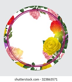 floral circle frame. Nature vector background with rose