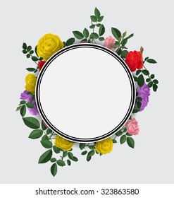 floral circle frame. Nature vector background with rose 