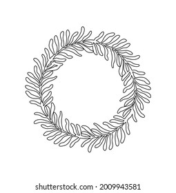 Floral circle frame with outline leaves branches.Christmas wreath silhouette vector drawing.Decoration element.Home decor.Wedding cards.Vinyl wall sticker decal.Plotter laser cutting. DIY.Cut. Tattoo.