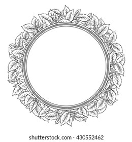 Floral circle frame. Round isolated frame with leaves and branches