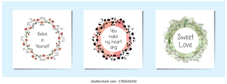 Floral circle frame, vector collection, design elements.