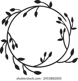 Floral Circle Frame Wreath Silhouette Vector Illustration