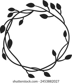 Floral Circle Frame Wreath Silhouette Vector Illustration