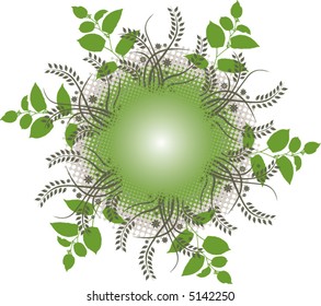 A floral circle of green and gray with space for text in the middle