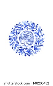 floral circle, hand drawn, vector, illustration in Ukrainian folk style