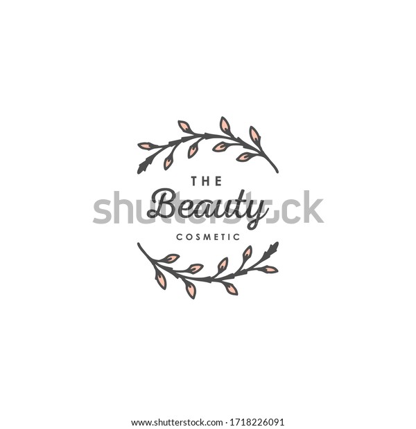 花柄の丸のロゴ 女性用化粧品ブランド 自然スタンプロゴデザイン用花柄 のベクター画像素材 ロイヤリティフリー