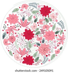 Floral circle made of different flowers