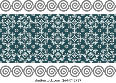Floral circle pattern on green and white background