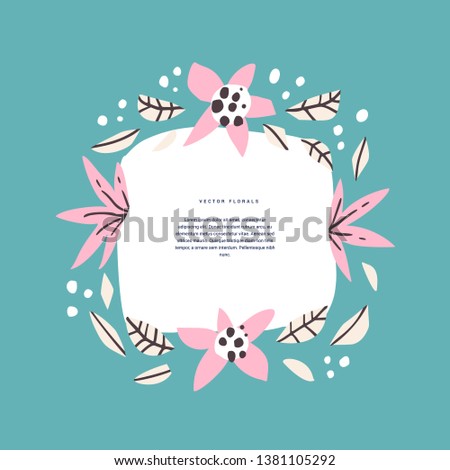 Floral circle with text space hand drawn template. Decorative frame with flowering, blossom. Bloom, foliage cartoon illustration with copyspace in round border. Postcard, invitation design