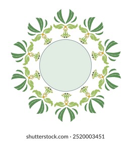 Floral circle wreath, ikat vector flower pattern element design. A template for printing postcards, invitations, door decoration, party, books, textiles, engraving, wooden furniture, and placemats. 