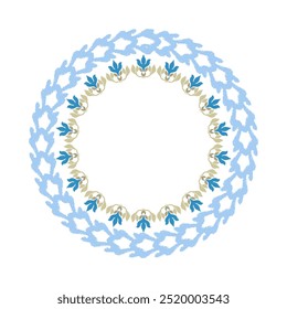 Corona de círculo floral, diseño de elemento de patrón de flor de Vector ikat. Una Plantilla para imprimir postales, invitaciones, decoración de puertas, fiesta, libros, textiles, grabado, muebles de madera y manteles individuales. 