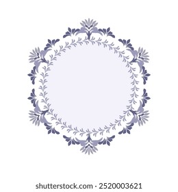 Floral circle wreath, ikat vector flower pattern element design. A template for printing postcards, invitations, door decoration, party, books, textiles, engraving, wooden furniture, and placemats. 