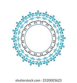 Floral circle wreath, ikat vector flower pattern element design. A template for printing postcards, invitations, door decoration, party, books, textiles, engraving, wooden furniture, and placemats. 
