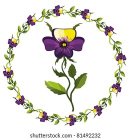 Floral circle,pansies ,vector