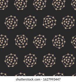 Floral circles seamless abstract vector pattern. Hand drawn doodle dots with flowers repeating background designing black, pink, yellow. For home decor, fabric, packaging