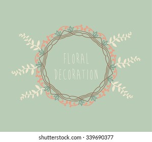 Floral circular decoration. Vector frame ornament. Pastel colors.