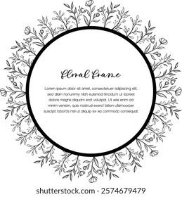 Floral circular frame. Blooming border with template text for wedding cards and invitations