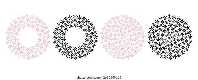 Floral Circular Frame border and Round Background Monochrome pink and Dark Copy space Template Set
