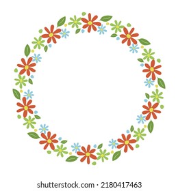 Floral circular frame isolated on white background. Cute flowers circle frame. Vector illustration