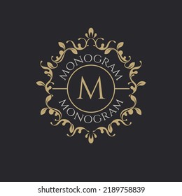 Floral circular frame monogram. Classic decorative element.
