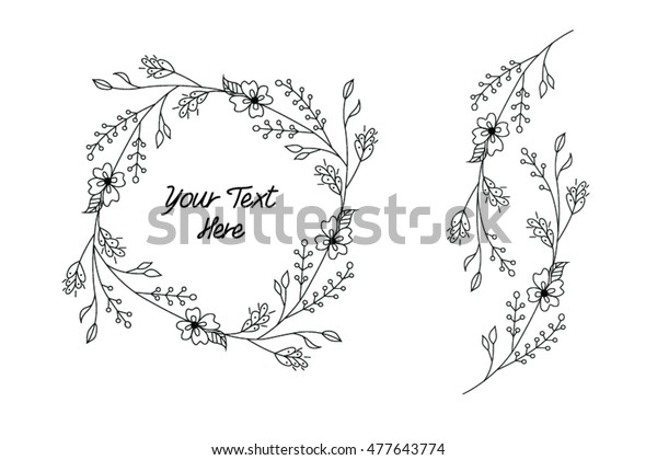 花柄の円形フレーム 野草の花と葉のしとやかな花輪 白黒のイラスト かわいい小さな葉の枠 結婚式の招待状の場合は 日付カードを保存します ベクター画像 のベクター画像素材 ロイヤリティフリー