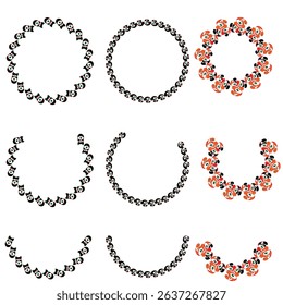 floral circular and half-circle arrangements in soft tones with botanical details ideal for nature themed borders frames stickers or decorative templates